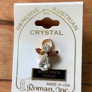 TOPAZ  NOVEMBER BIRTHSTONE ANGEL PIN VINTAGE Roman Inc.